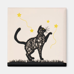 Aimant Illustration de chat noir étoiles ludiques