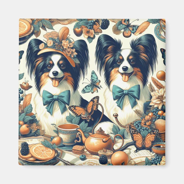 Aimant Illustration de chien de papillon mignonne (Devant)