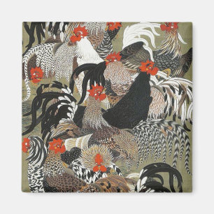 Aimant Illustration de Hen Roosters par Ito Jakuchu
