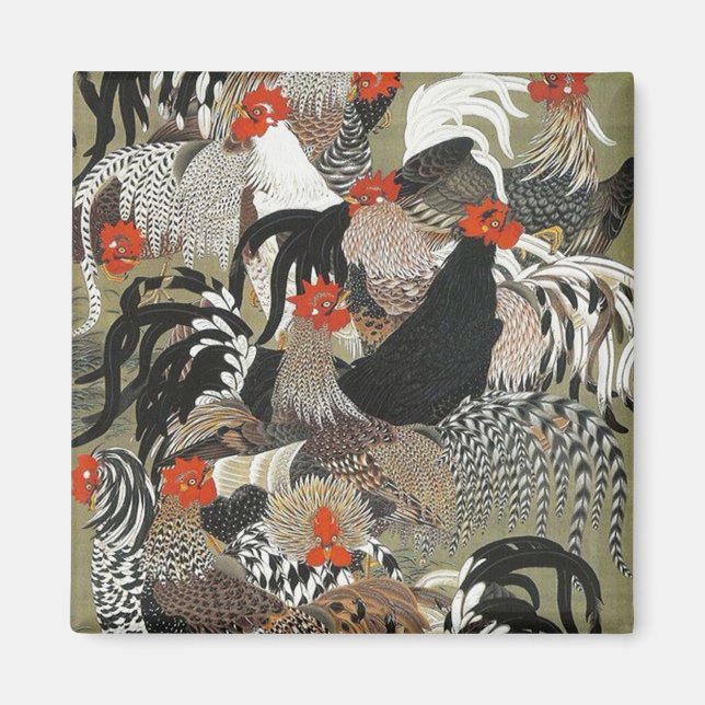 Aimant Illustration de Hen Roosters par Ito Jakuchu (Devant)