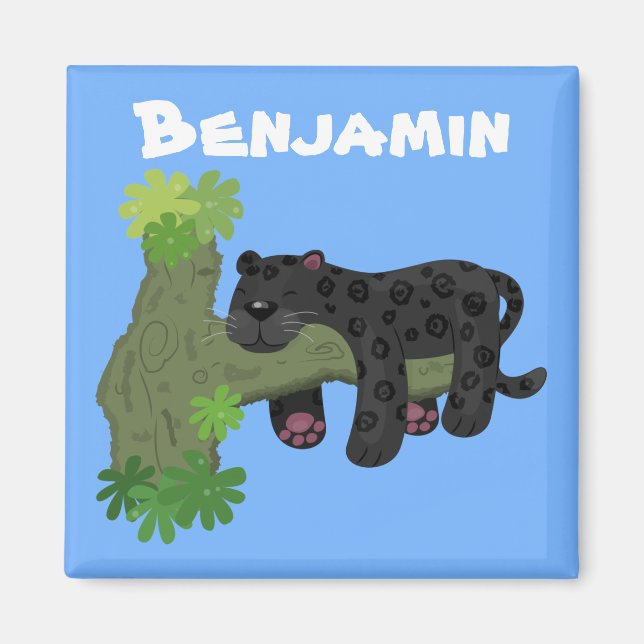 Aimant Illustration de la mignonne panthère noire jaguar (Devant)