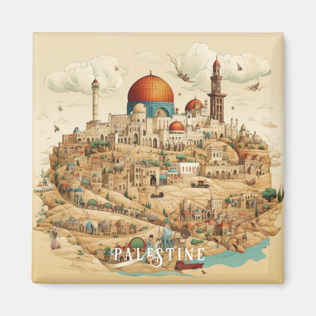Aimant Illustration de la ville de Palestine (Devant)