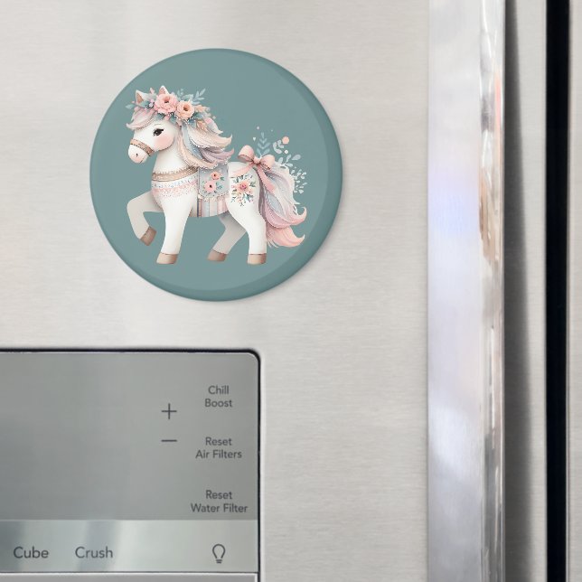 Aimant Illustration de l'Imaginaire Floral Pastel Horse (In situ (réfrigérateur))
