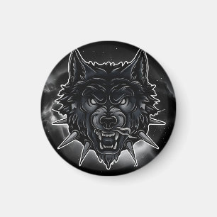 Aimant Illustration de loup féroce avec collier à pointes