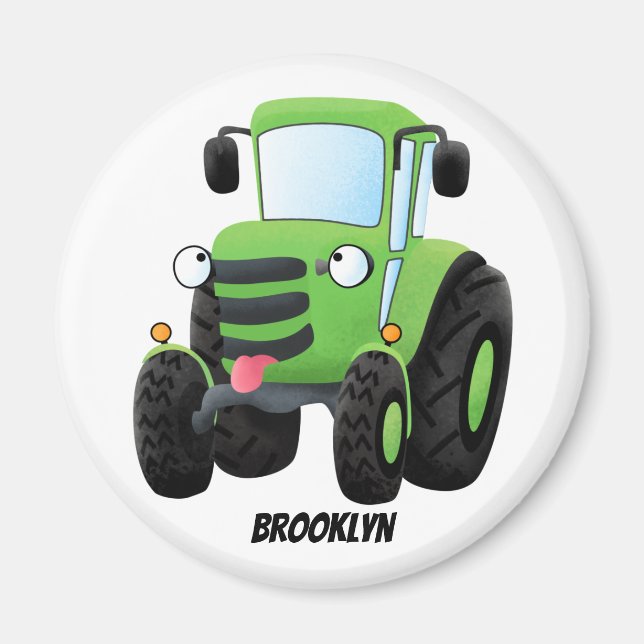 Aimant Illustration du joli joyeux tracteur agricole vert (Devant)