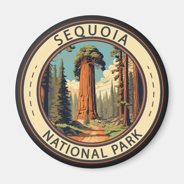 Aimant Illustration du parc national Sequoia Art de voyag (Devant)