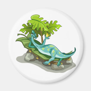 Aimant Illustration D'Un Bain De Soleil Iguanodon.