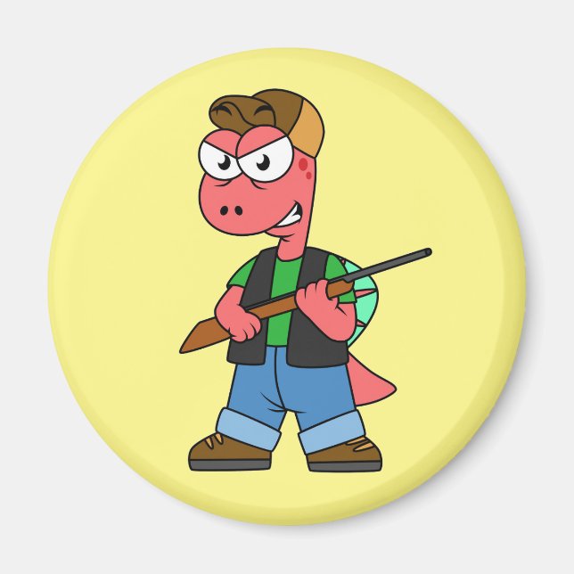 Aimant Illustration D'Un Chasseur De Spinosaure Avec Arme (Devant)