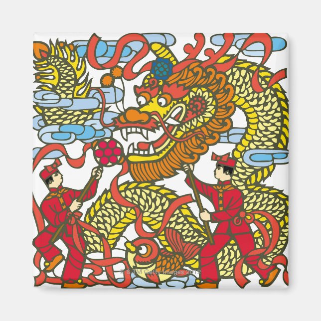 Aimant Illustration d'un dragon chinois en chinois Nouvea (Devant)