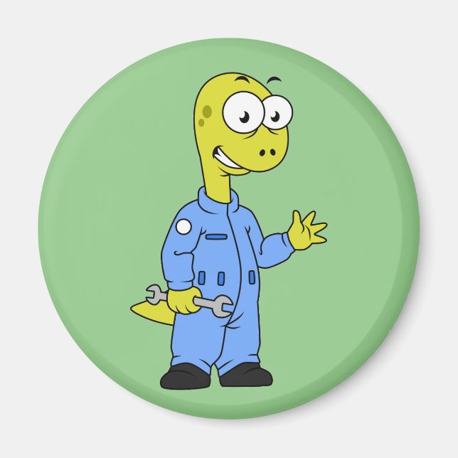 Aimant Illustration D'Un Mécanique Brontosaurus. (Devant)