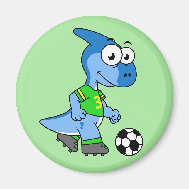 Aimant Illustration D'Un Parasaurolophus Jouant Au Footba (Devant)