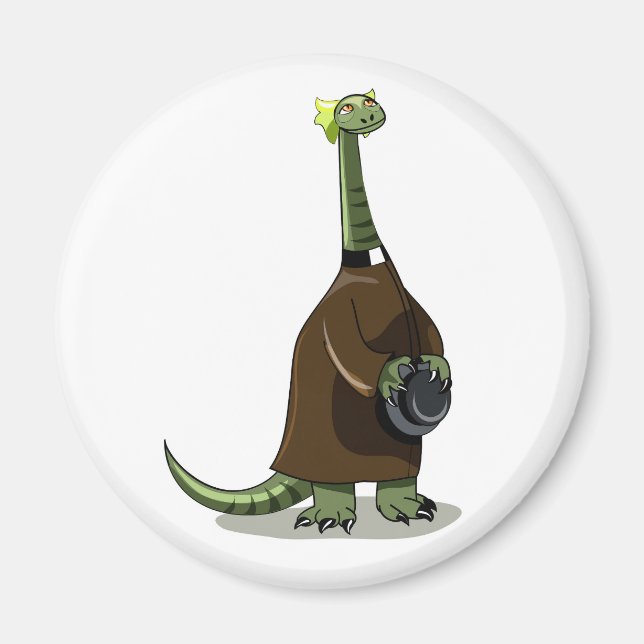 Aimant Illustration D'Un Plateosaure Habillé Comme Prêtre (Devant)