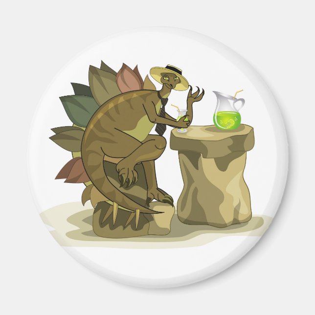 Aimant Illustration D'Un Stegosaurus Qui Boit Une Boisson (Devant)