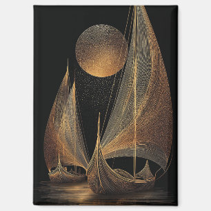Aimant Illustration élégante de la ligne d'or des Longshi