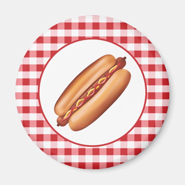 Aimant Illustration Hot Dog Fast Food Sur Red En vichy (Devant)