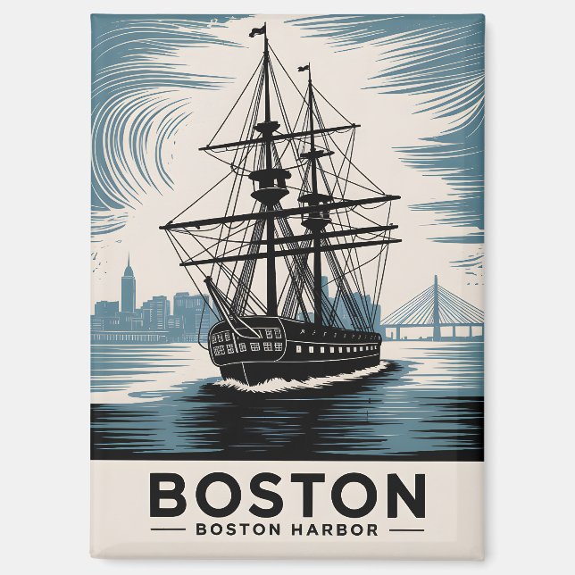 Aimant Illustration rétrospective du port de Boston Tall  (Recto)