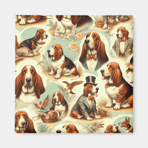 Aimant Illustration vintage Basset Hound en toute transpa