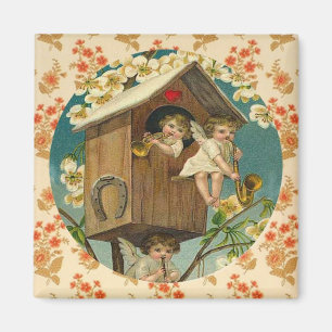 Aimant Illustration vintage de Valentine de cupidons