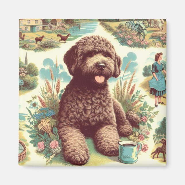 Aimant Illustration vintage Lagotto Romagnolo (Devant)