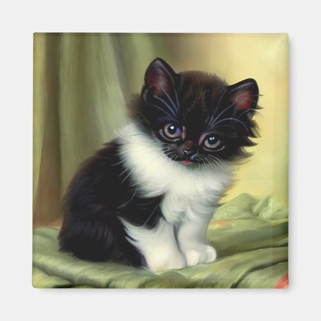 Aimant Illustration vintage Tuxedo Kitten (Devant)