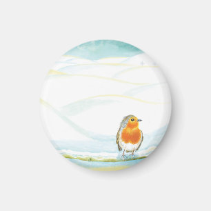 Aimant Illustration White Winter Landscape Avec Robin