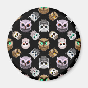 Aimant Illustrations de chouette mignonne sur fond noir