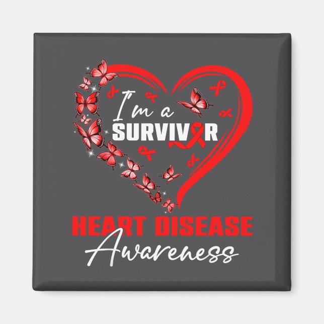 Aimant I'm A Survivor Heart Disease Awareness Red Butterf (Devant)