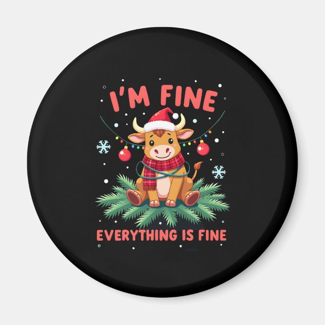 Aimant I'm Fine Everything is Fine Christmas Highland Cow (Devant)