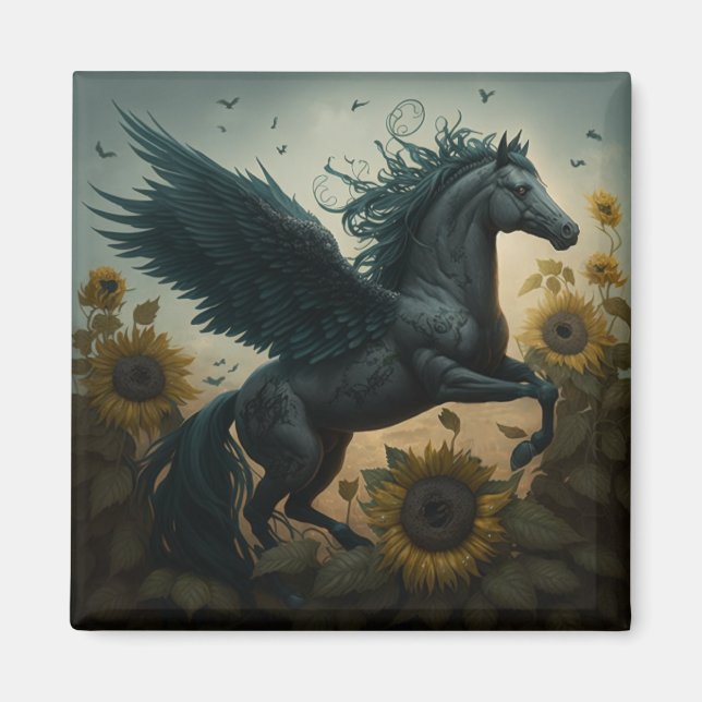 Aimant Imaginaire de tournesol Black Flying Horse (Devant)
