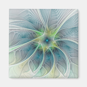 Aimant Imaginaire fleuri Moderne Bleu Vert Fractal Fleur