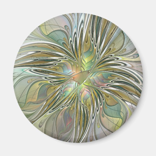 Aimant Imaginaire Floral Fleur Art Fractal Moderne Avec O (Devant)