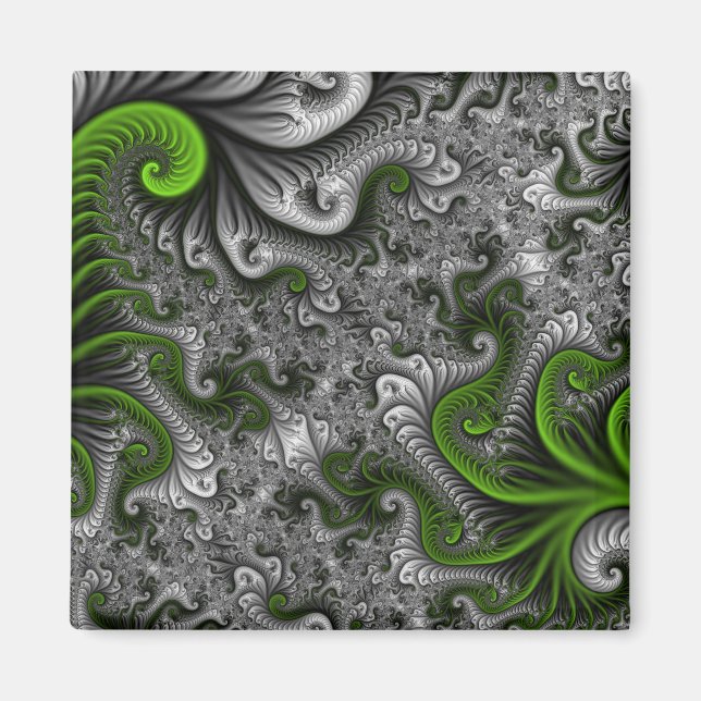 Aimant Imaginaire Monde Vert Et Gris Art Fractal Abstrait (Devant)