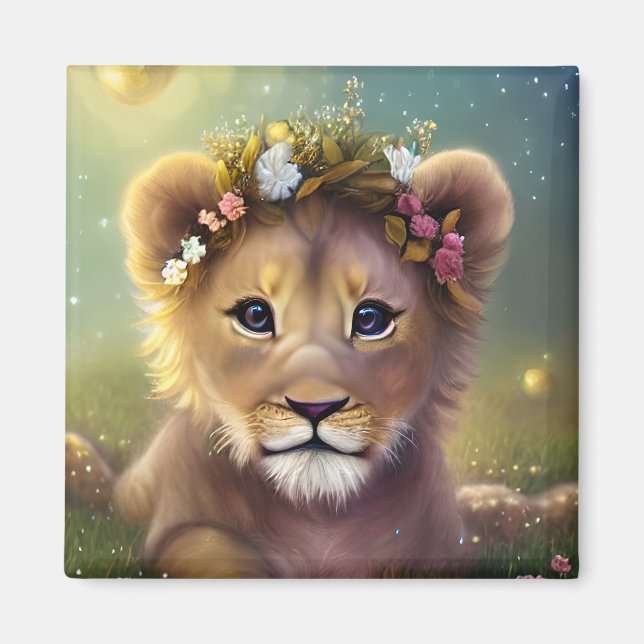 Aimant Imaginaire Whimsical Cute Kawaii bébé lionceau (Devant)