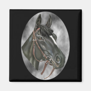 Aimant Impression d'art de portrait équin de cheval noir