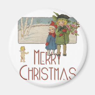 Aimant Impression d'art vintage de Noël avec des enfants