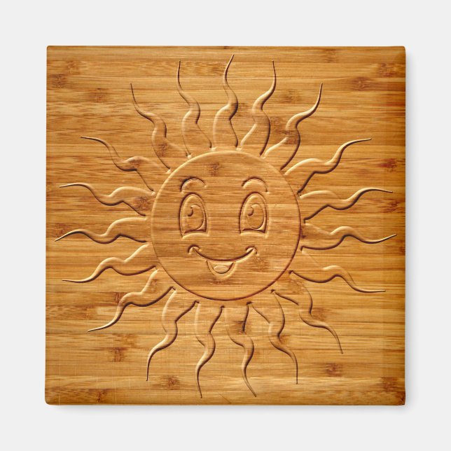 Aimant Impression De La Face Solaire Souriante En Bois (Devant)