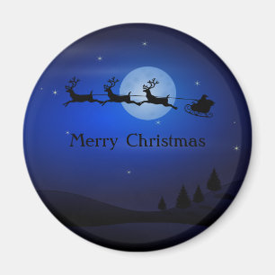 Aimant Incroyable nuit bleue avec le Père Noël et les ren