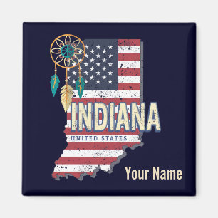 Aimant Indiana State United States Retro Map Vintage USA