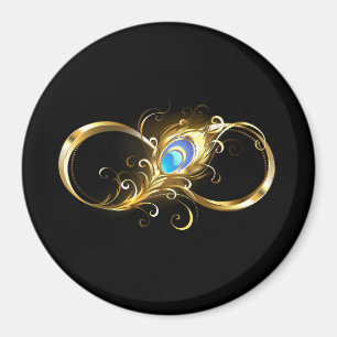 Aimant Infinité avec plume de paon doré