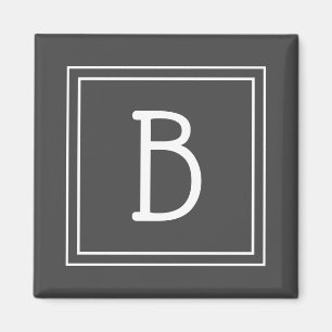 Aimant Initiale de lettre monogramme moderne encadrée gri