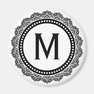 Aimant Initiale noire et blanche de coutume de médaillon