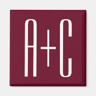 Aimant Initiales de couples simples Blanc et bordeaux