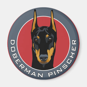 Aimant Insigne de dobermann, noir avec le rouge