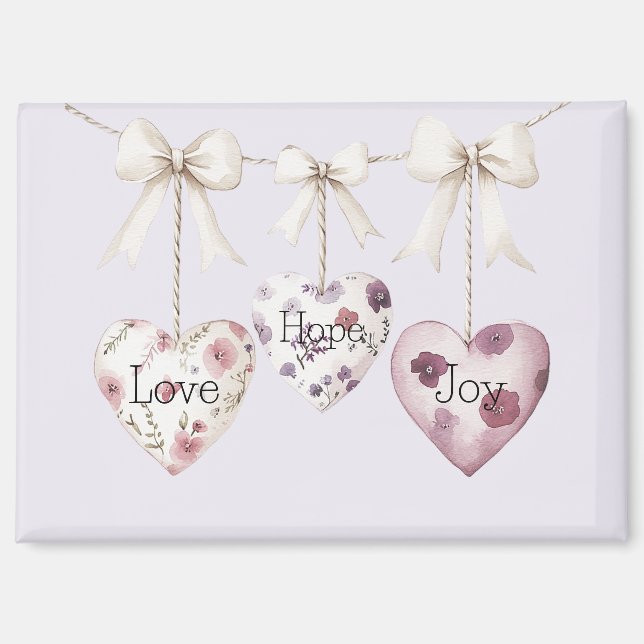 Aimant Inspirational Floral Love Hope Joy Hearts Bow (Recto)