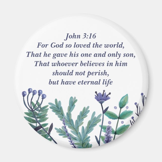 Aimant Inspirationnel Pâques Bible Verse Jean 3:16 Floral (Devant)