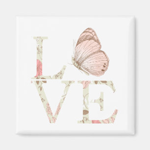 Aimant Inspirationnel Pink Love Papillon Floral