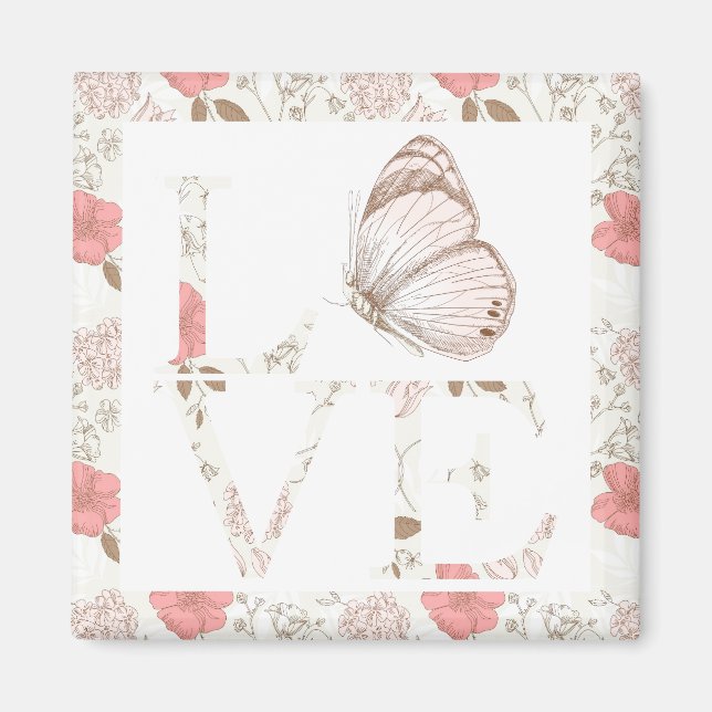 Aimant Inspirationnel Pink Love Papillon Floral (Devant)