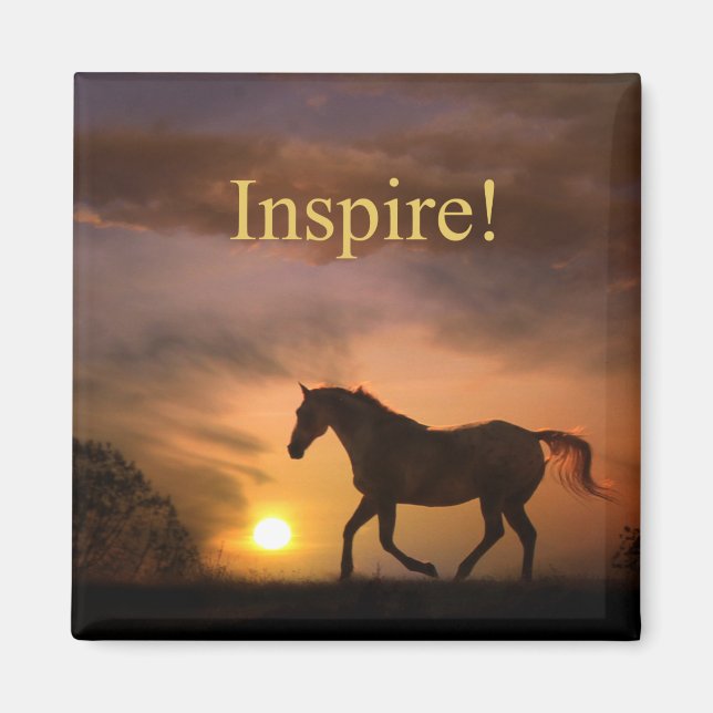 Aimant Inspirer Joli cheval et l'aimant coucher de soleil (Devant)