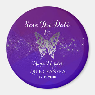 Aimant Invitation de sauvegarde de Quinceanera violette