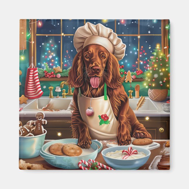 Aimant Irish Setter Gâteau de vacances : Noël festif (Devant)
